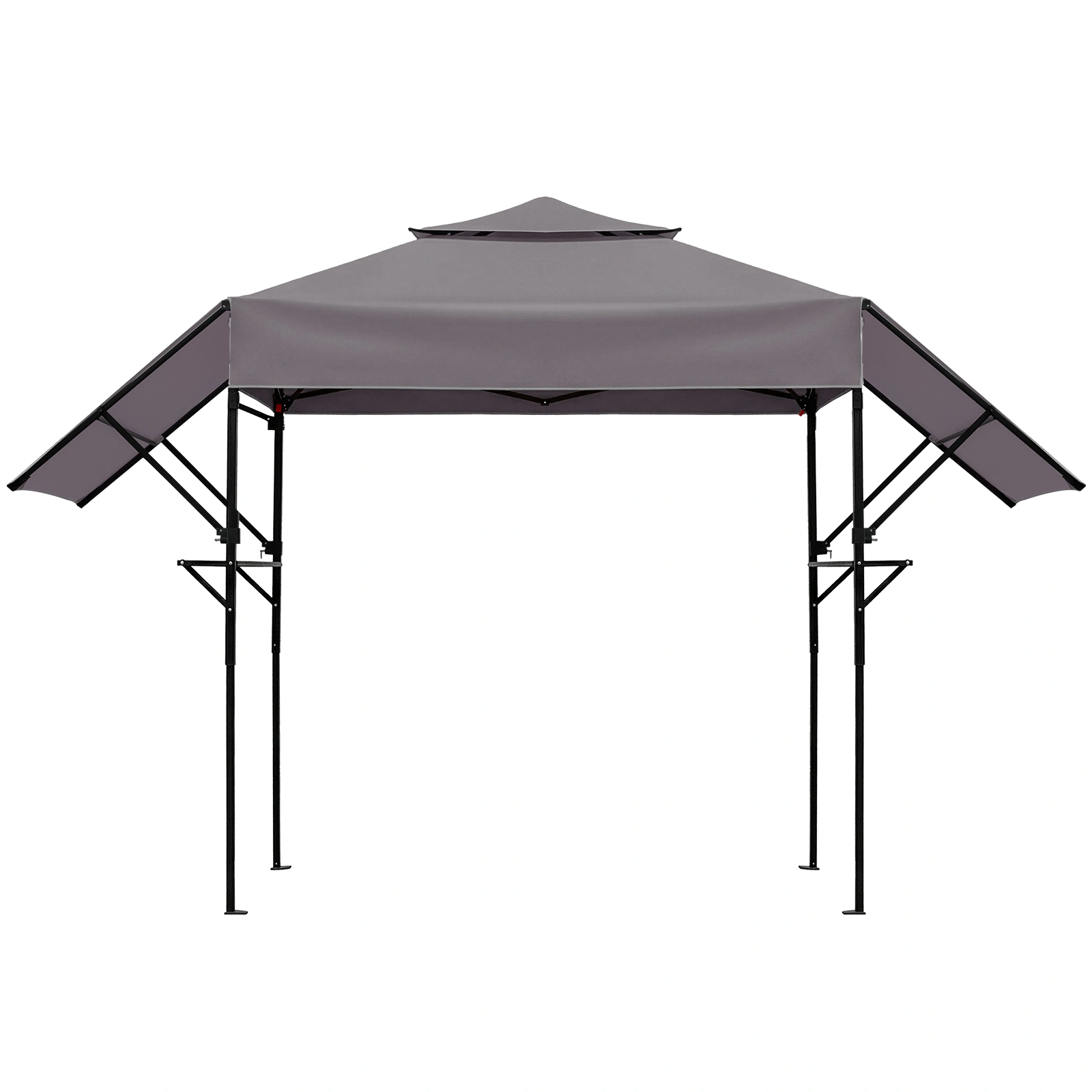 3x12.5FT Double Top Grill Gazebo Dark Gray Polyester BBQ Canopy Adjustable Sunshades Folding Frame Mesh Trays