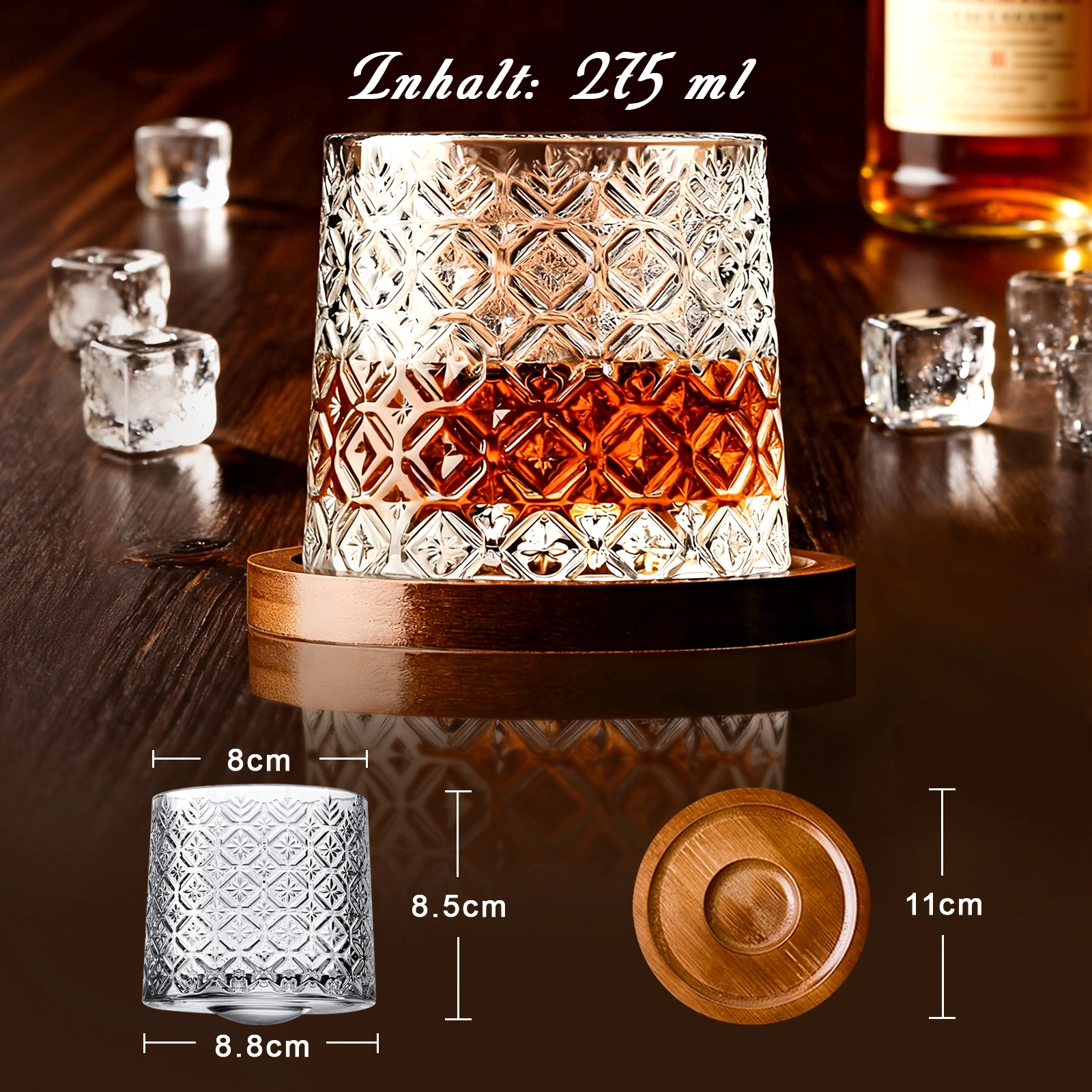 Etched Whisky Glasses Set of 2, 275ml Sturdy Rock Glasses for Bourbon, Rum, Gin, Whiskey & Cocktails, Dishwasher Safe view 4