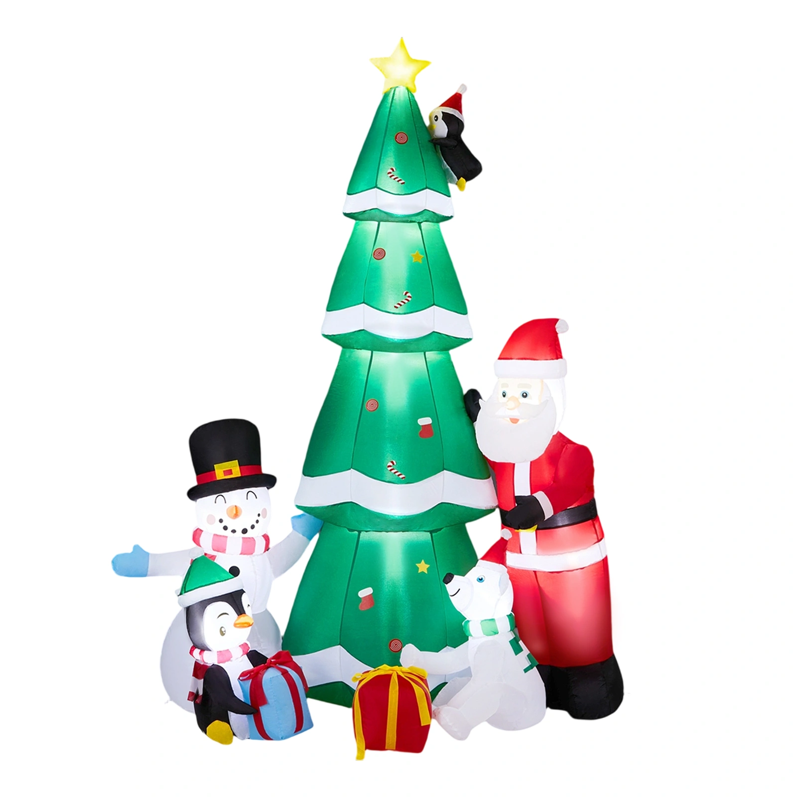 7.5FT Lighted Christmas Inflatable Tree with Santa & Snowman, LED Yard Decoration for Lawn Garden