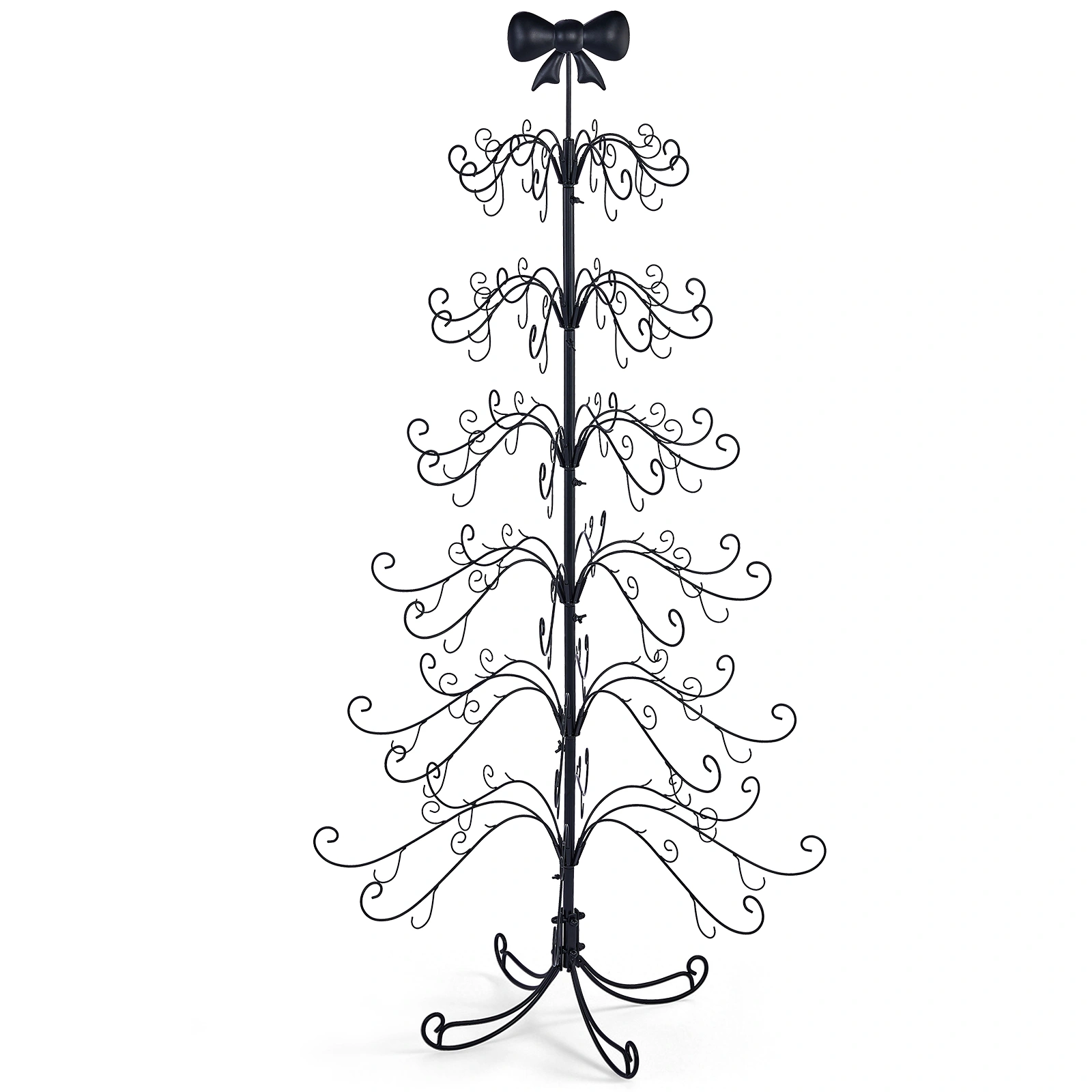 6ft Black Artificial Christmas Tree with Bow Topper, Metal PVC Pre-Set Holiday Decor, Indoor Outdoor Xmas Tree (Ornaments Not Included)