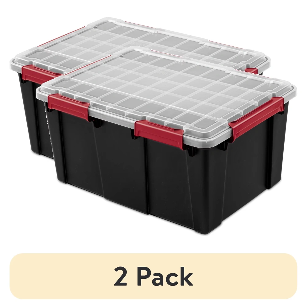 2 Pack 20 Gallon Waterproof Plastic Storage Bins with Lid, Gasket Seal & Secure Latches, Black