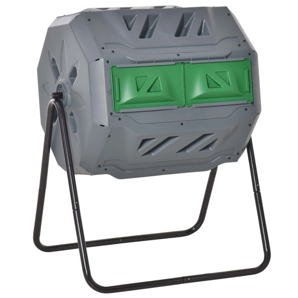 200L Tumbling Compost Turner with Aerated Design, Hot Cold Composting for Yard Waste & Kitchen Scraps, Gray