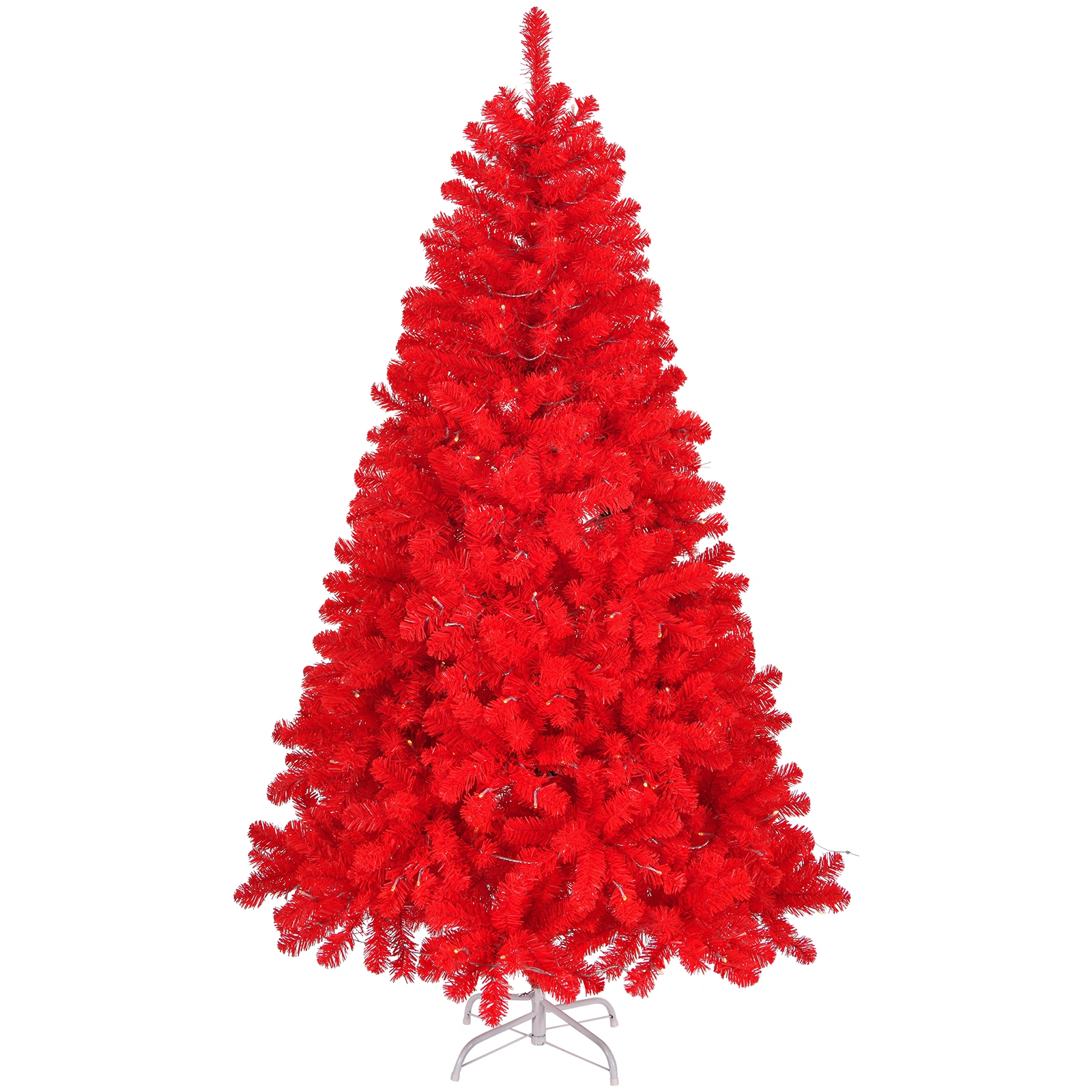 6 FT Artificial Christmas Tree, Hinged Pine with 800 Branch Tips, Sturdy Metal Stand, Red
