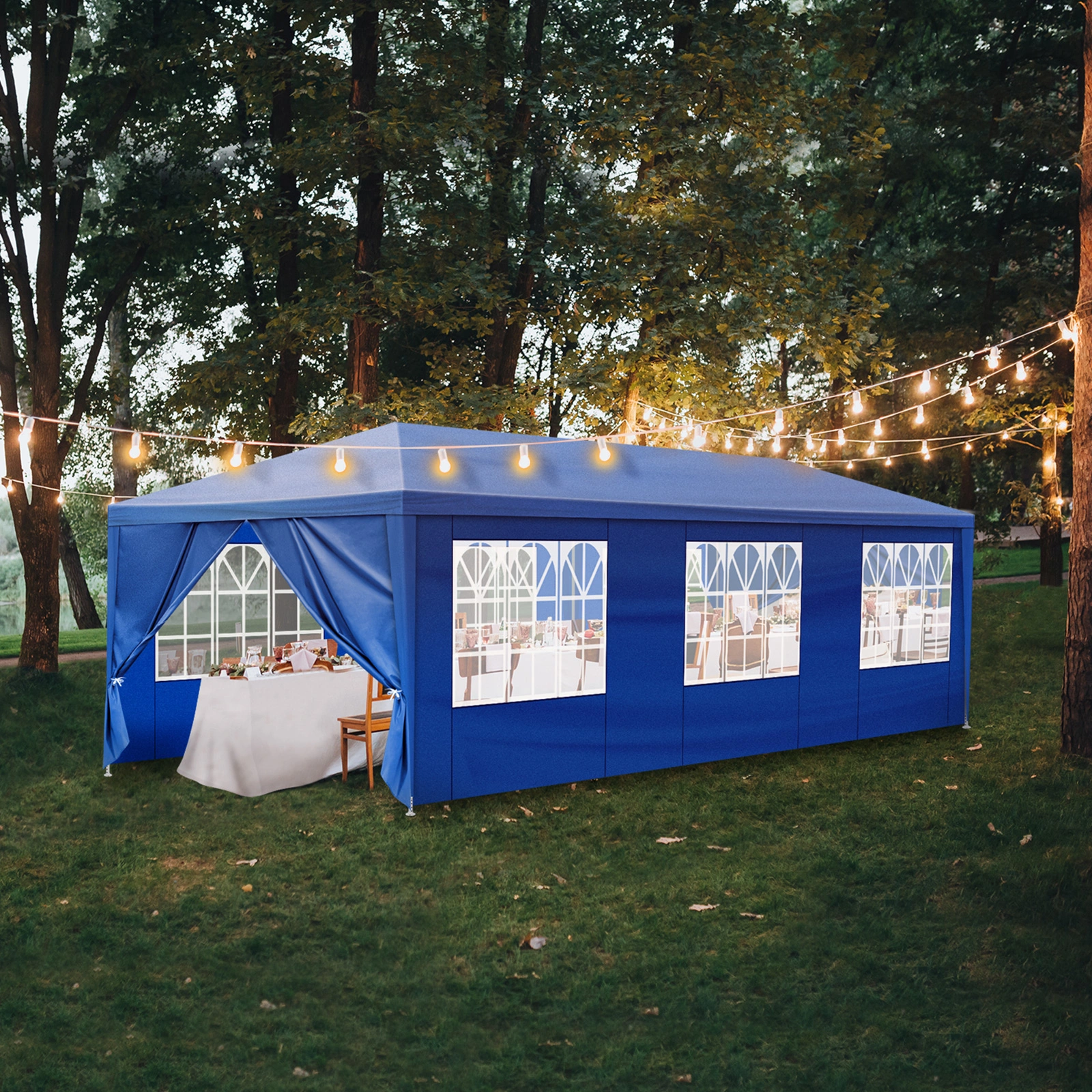 10x30ft Outdoor Party Tent with 8 Removable Sidewalls, Waterproof Canopy Patio Wedding Gazebo, Blue