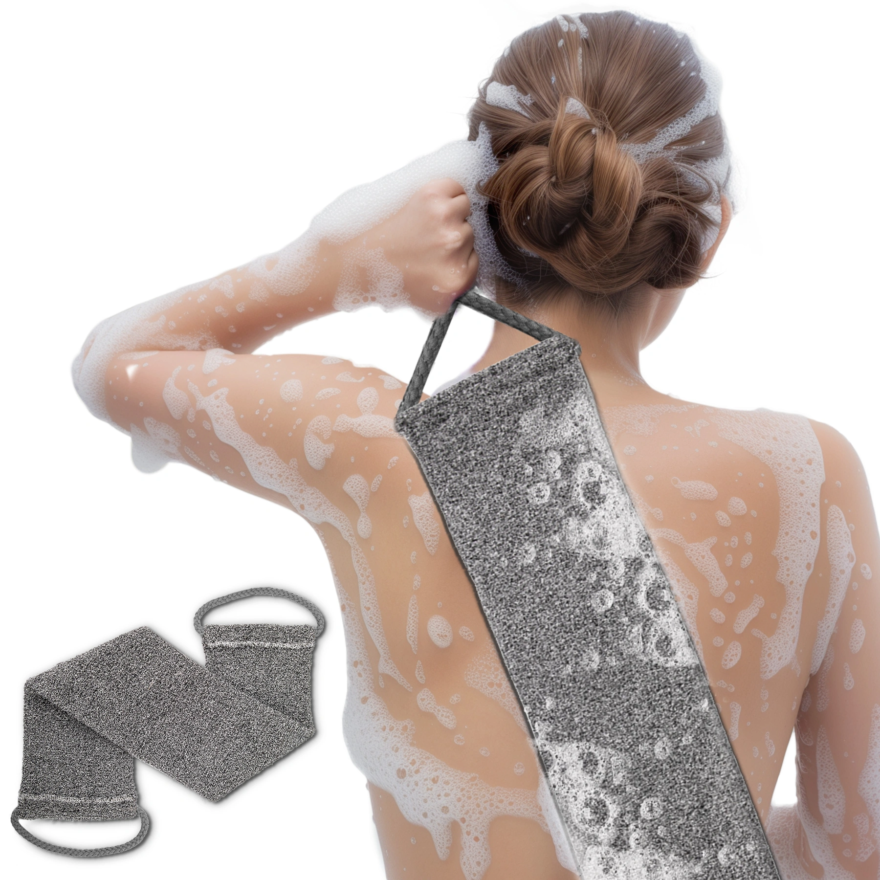 Bamboo Fiber Exfoliating Body Scrubber Towel - Deep Clean Exfoliation for Smooth Skin Grey