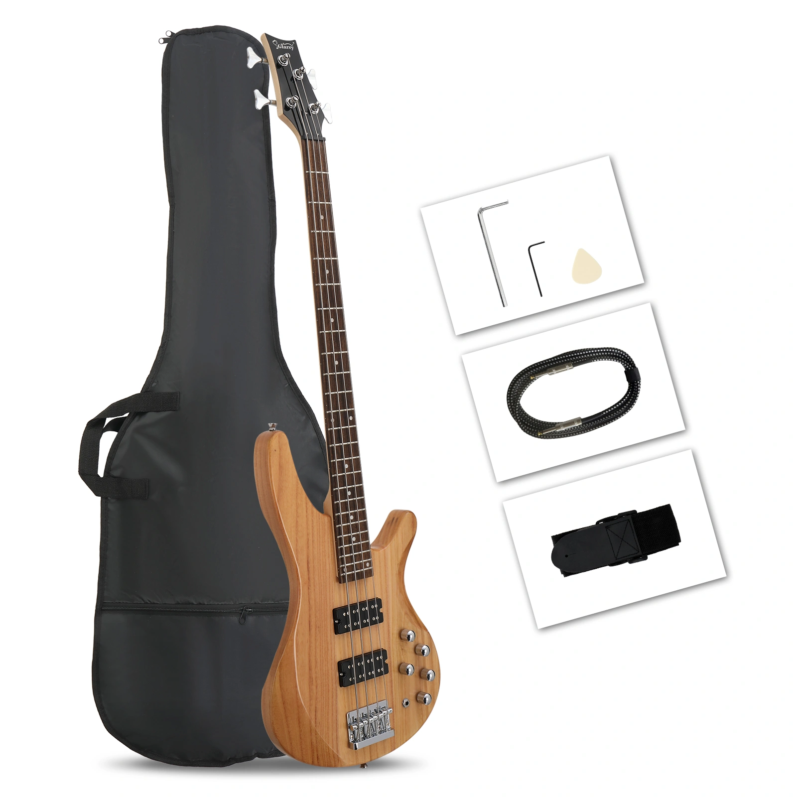 GIB 44 Inch 4-String Electric Bass Guitar HH Pickup Laurel Wood Fingerboard Burlywood w/ Bag & Accessories
