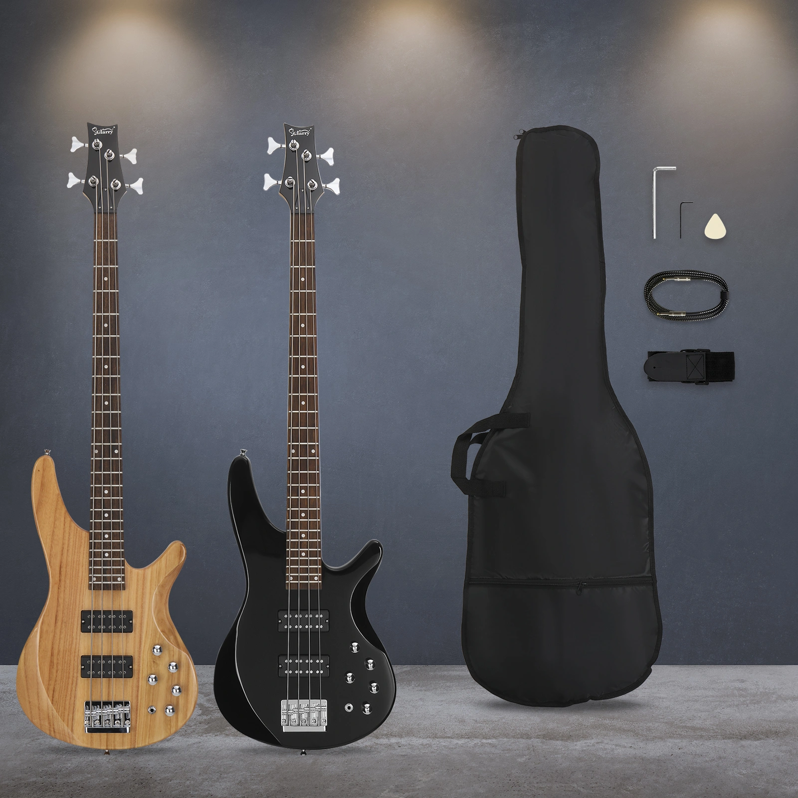GIB 44 Inch 4-String Electric Bass Guitar HH Pickup Laurel Wood Fingerboard Burlywood w/ Bag & Accessories view 14