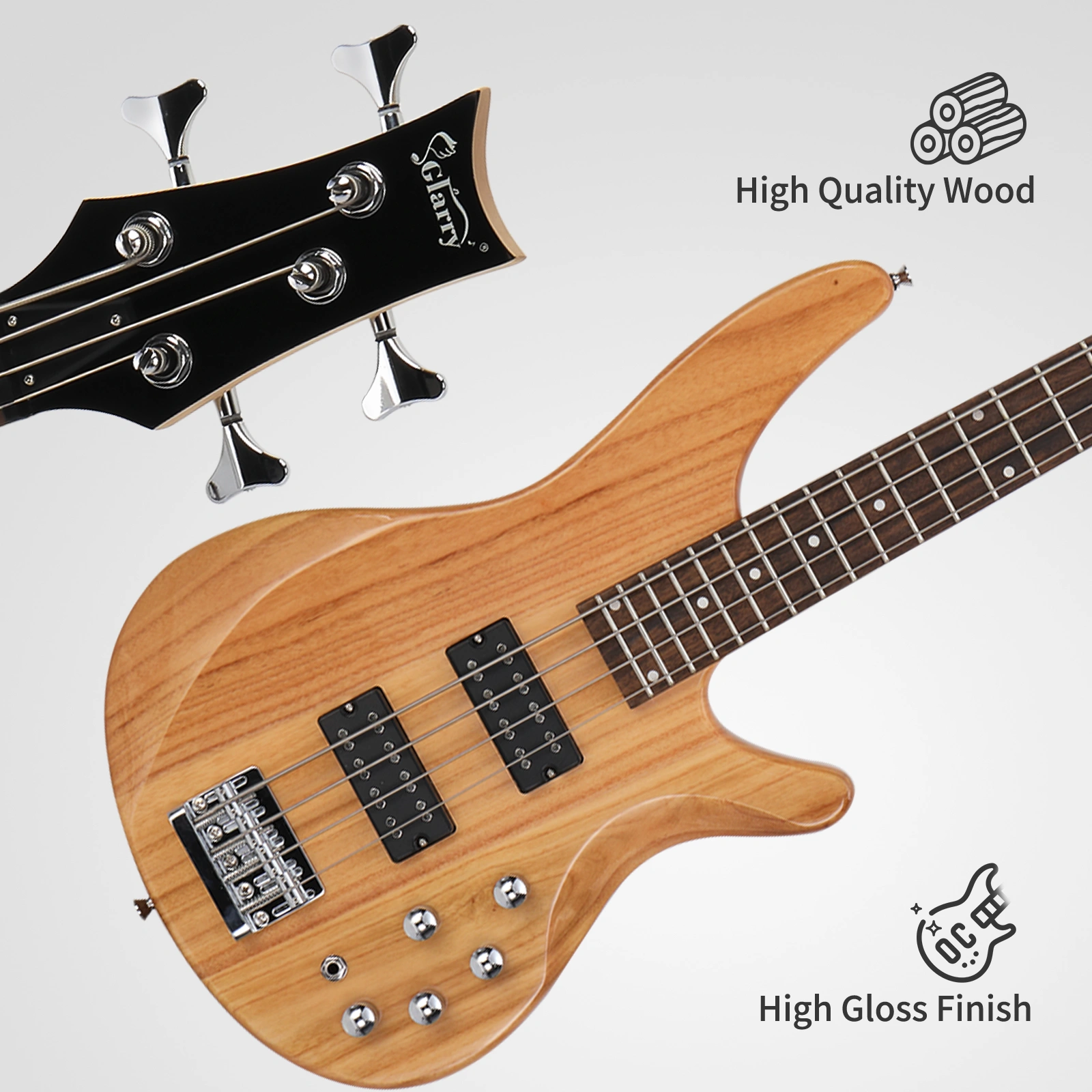 GIB 44 Inch 4-String Electric Bass Guitar HH Pickup Laurel Wood Fingerboard Burlywood w/ Bag & Accessories view 2