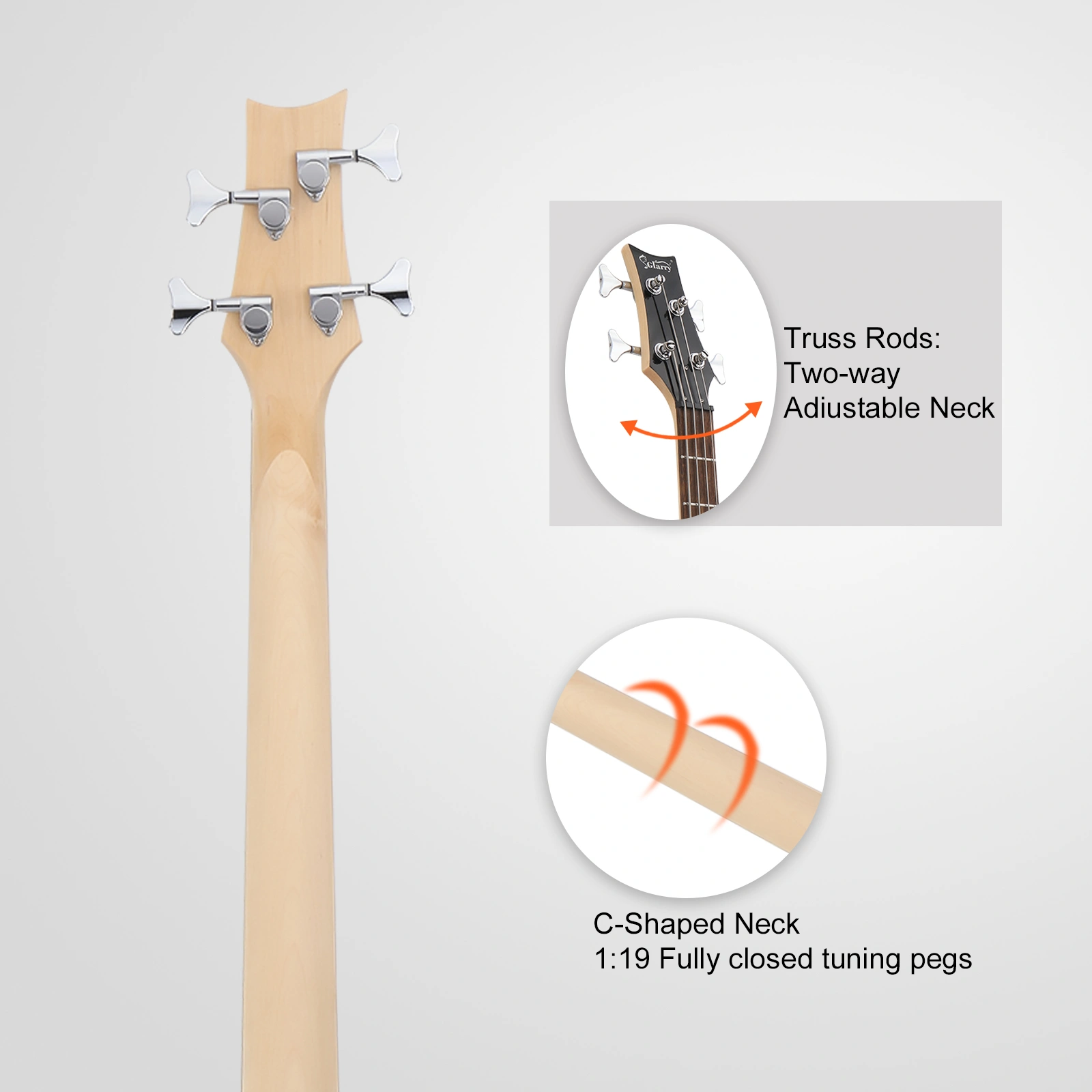 GIB 44 Inch 4-String Electric Bass Guitar HH Pickup Laurel Wood Fingerboard Burlywood w/ Bag & Accessories view 3