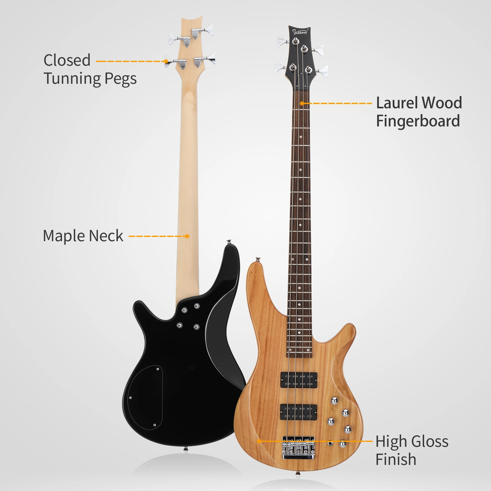 GIB 44 Inch 4-String Electric Bass Guitar HH Pickup Laurel Wood Fingerboard Burlywood w/ Bag & Accessories view 5