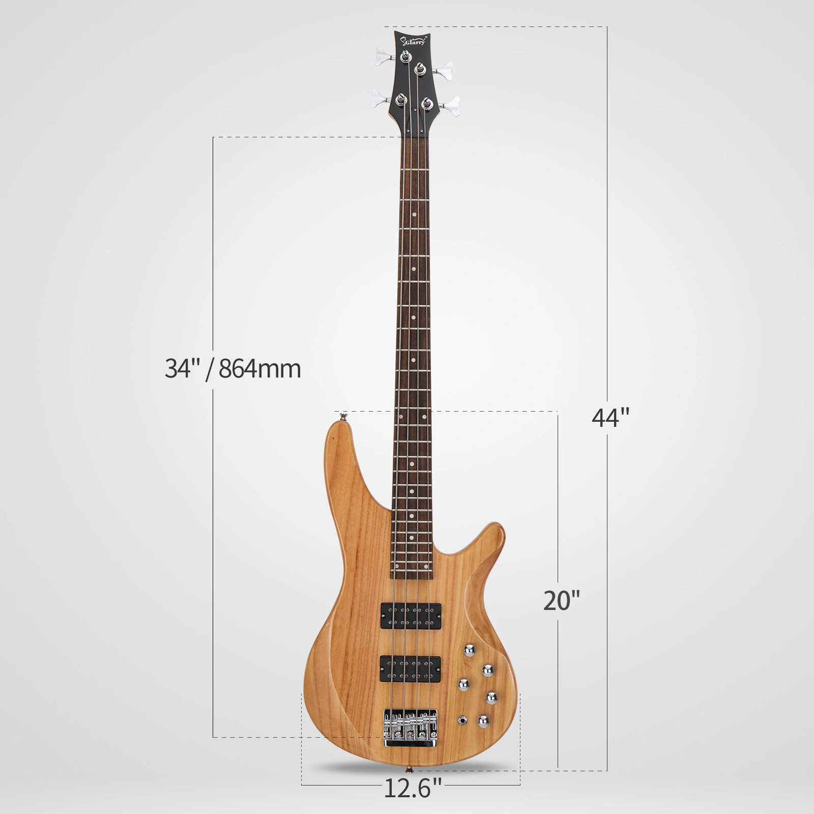 GIB 44 Inch 4-String Electric Bass Guitar HH Pickup Laurel Wood Fingerboard Burlywood w/ Bag & Accessories view 7