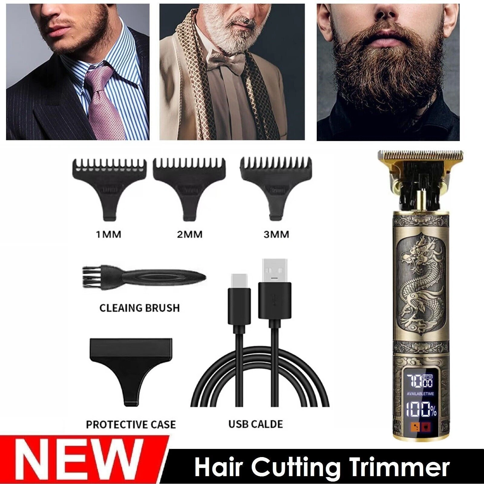 LCD Professional Cordless Hair Clippers & Beard Trimmer for Men, Rechargeable Barber Shaving Machine view 2
