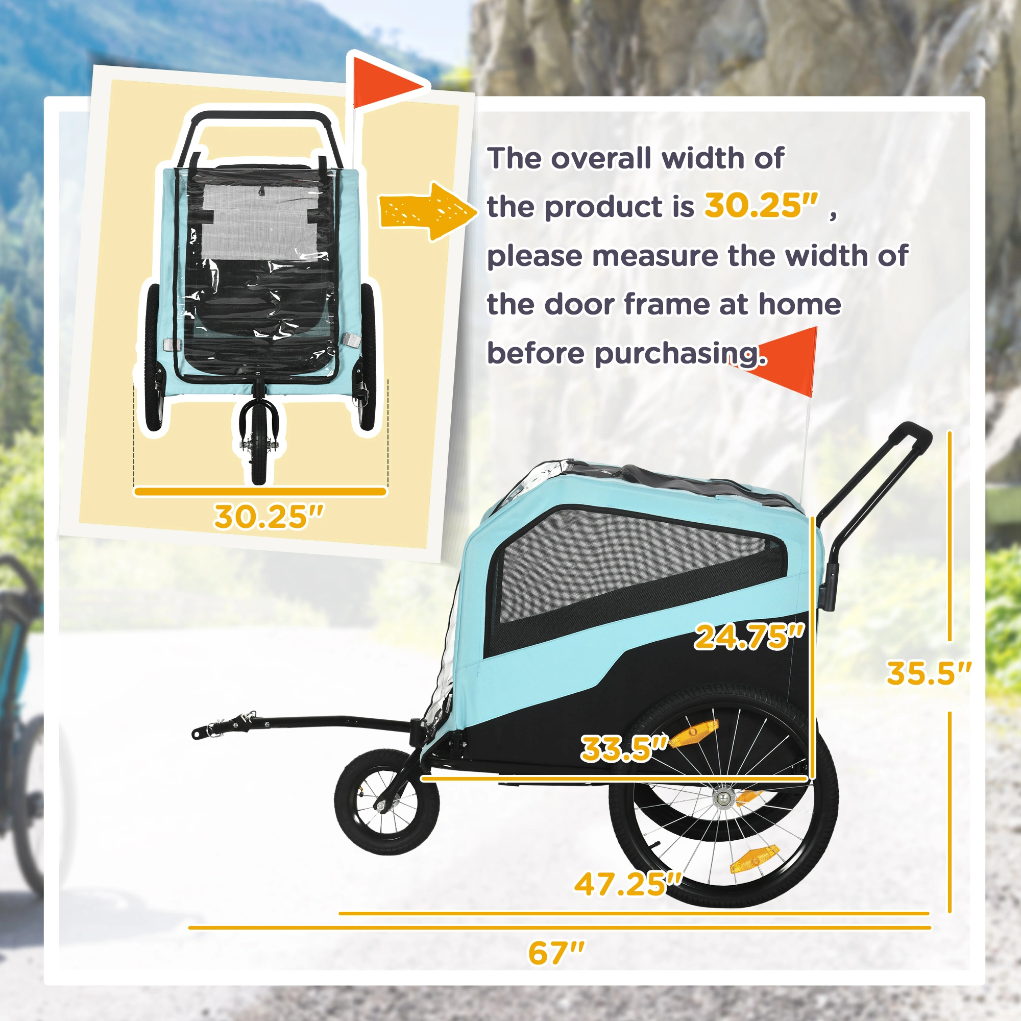 Pet Bicycle Cart - All-Terrain Dog Bike Trailer with Removable Basket, Foldable Frame & Safety Tether for Small to Medium Dogs view 2