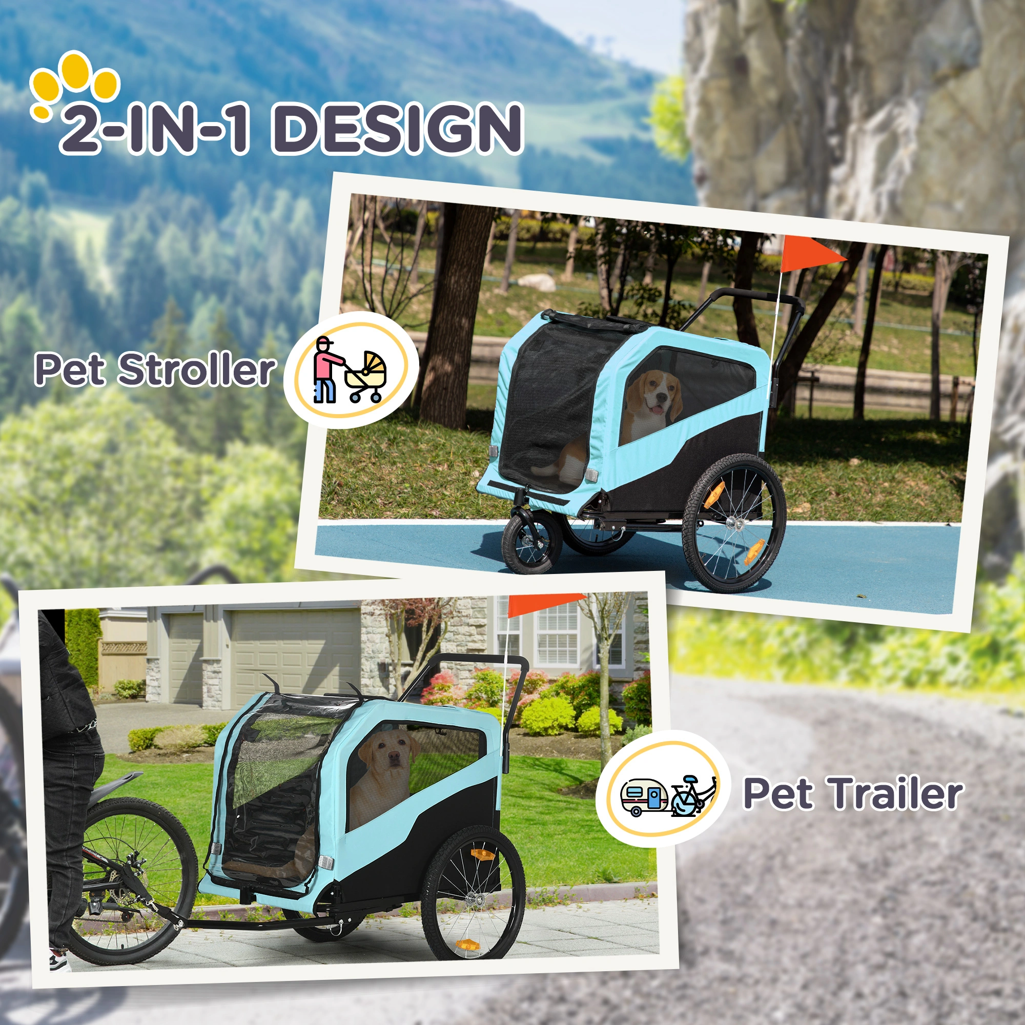 Pet Bicycle Cart - All-Terrain Dog Bike Trailer with Removable Basket, Foldable Frame & Safety Tether for Small to Medium Dogs view 3