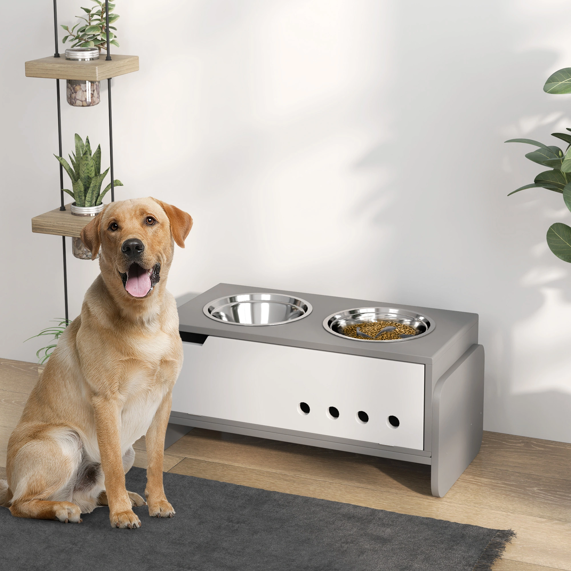 Elevated Dog Bowl Stand for Medium Large Dogs, Stainless Steel Raised Pet Feeder with Adjustable Height, Anti-Colic Water Bowl
