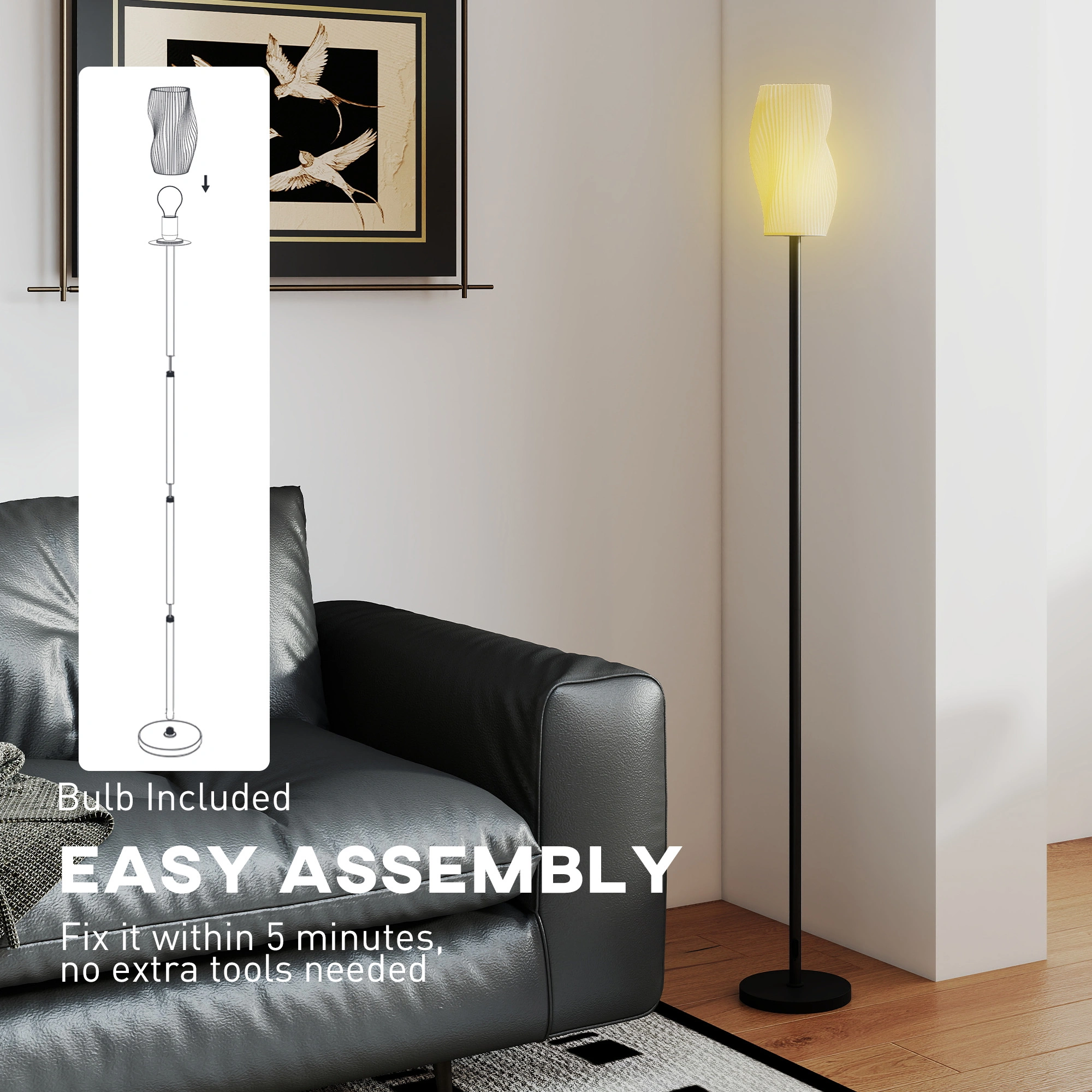 Modern Floor Lamp with Adjustable Height | Stand Lighting for Living Room, Bedroom, Decor view 3