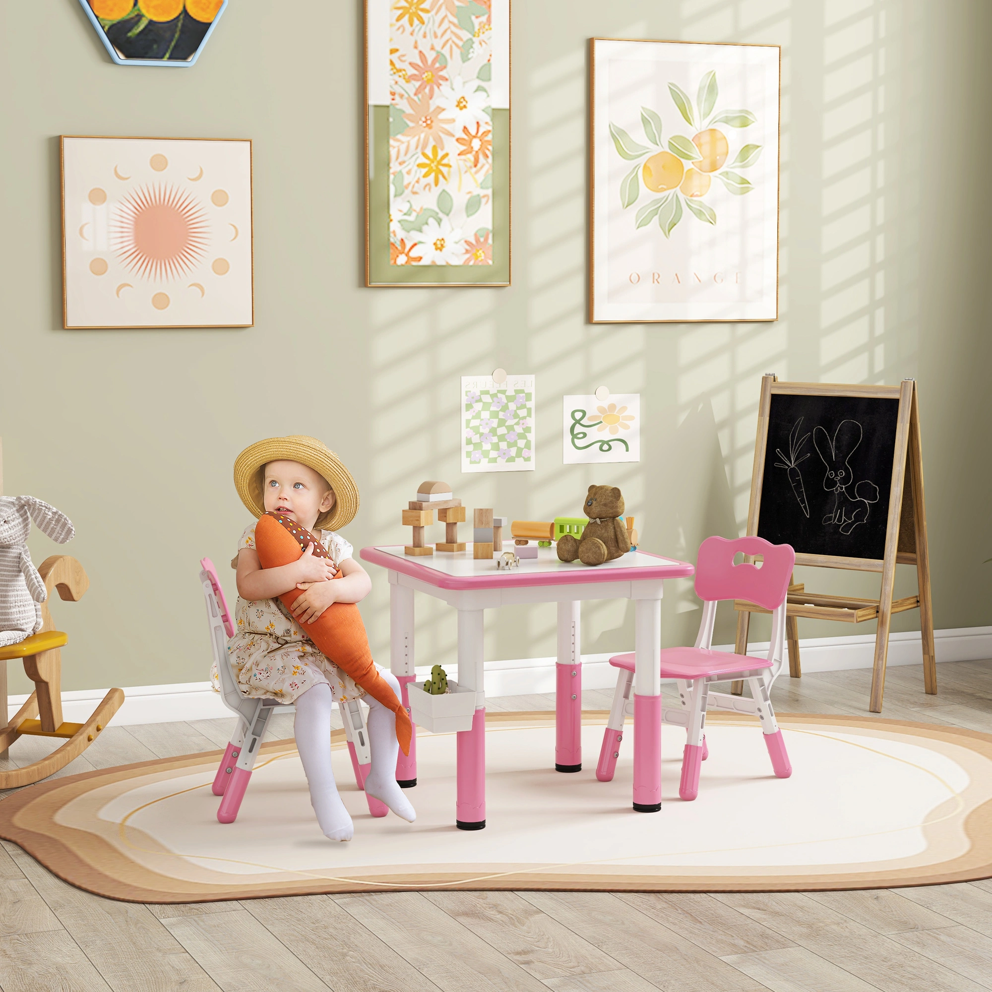 Kids Desk and Chair Set, Adjustable Height Study Table and Ergonomic Chair for Children