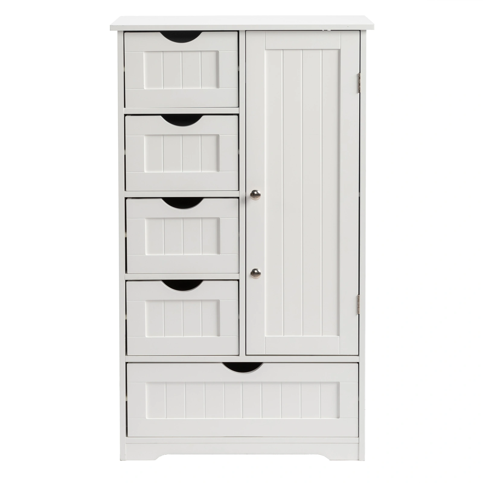 White Bathroom Vanity Cabinet 56x30x95cm, MDF Melamine Veneer, 4 Small Drawers 1 Large Drawer 1 Door
