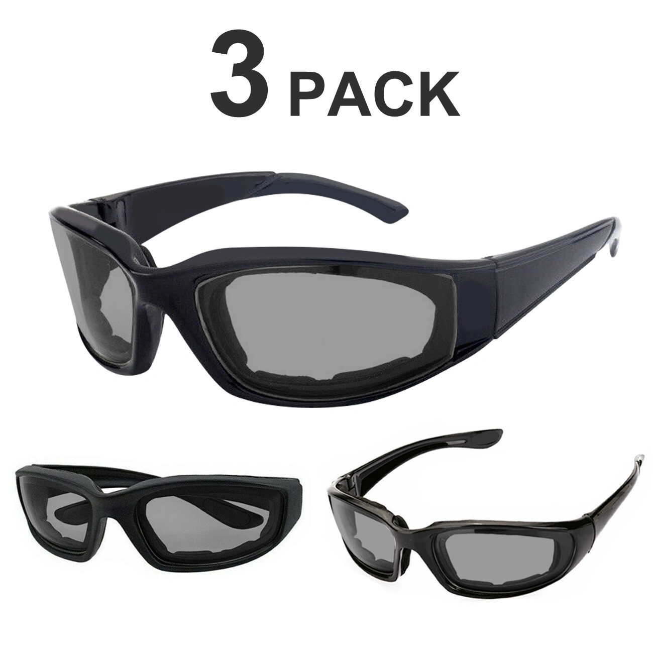 3 Pairs Motorcycle Sports Goggles Sunglasses Grey Wind Resistant Eye Protection Riding Cycling Glasses