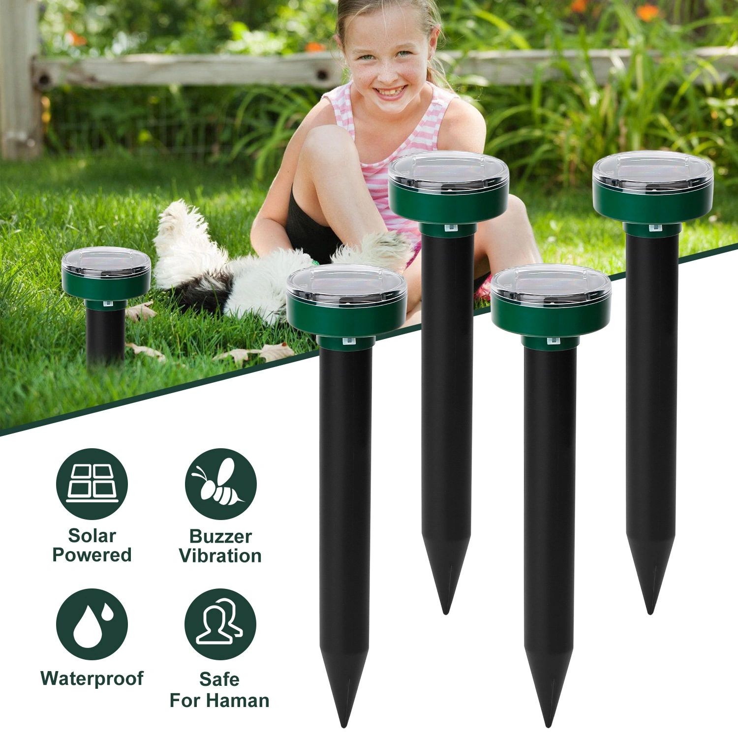 Solar Mole Repeller Ultrasonic, Waterproof Rodent Deterrent for Yard Garden, 323 Sq Ft Coverage