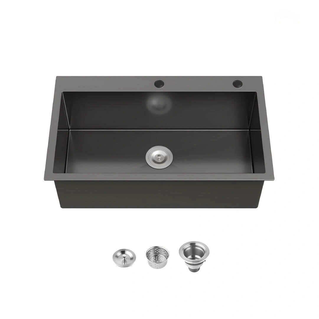 32x19 Inch Stainless Steel Kitchen Sink, Single Bowl Overmount Handmade Sink in Black with US Standard Drain, Undermount or Drop-in Installation