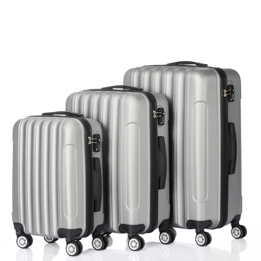 ABS Spinner Luggage Set 3 Piece, 20/24/28 Inch, Textured Striped Suitcase Silver Gray Hard Shell