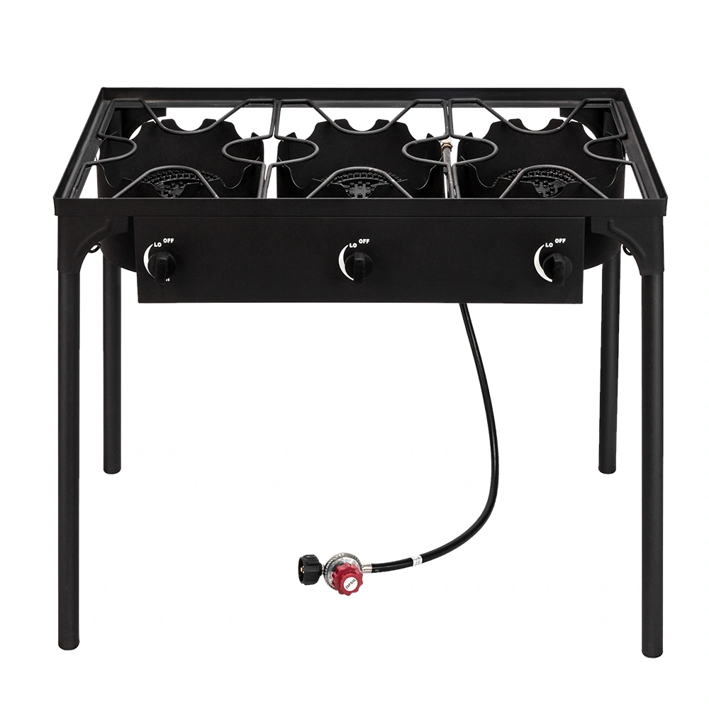 Portable Cast Iron Propane Camp Stove - 225000 BTU High Pressure Three Burner Outdoor Patio Cooking