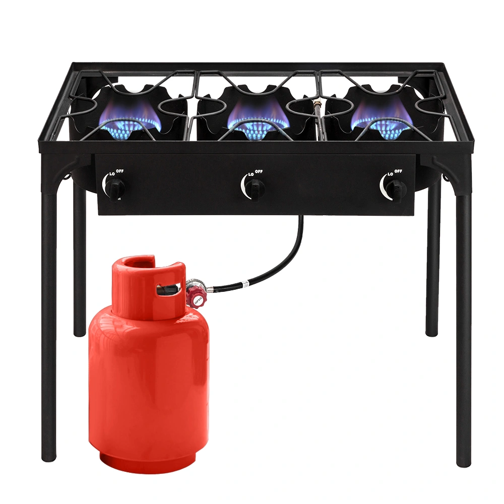 Portable Cast Iron Propane Camp Stove - 225000 BTU High Pressure Three Burner Outdoor Patio Cooking view 10