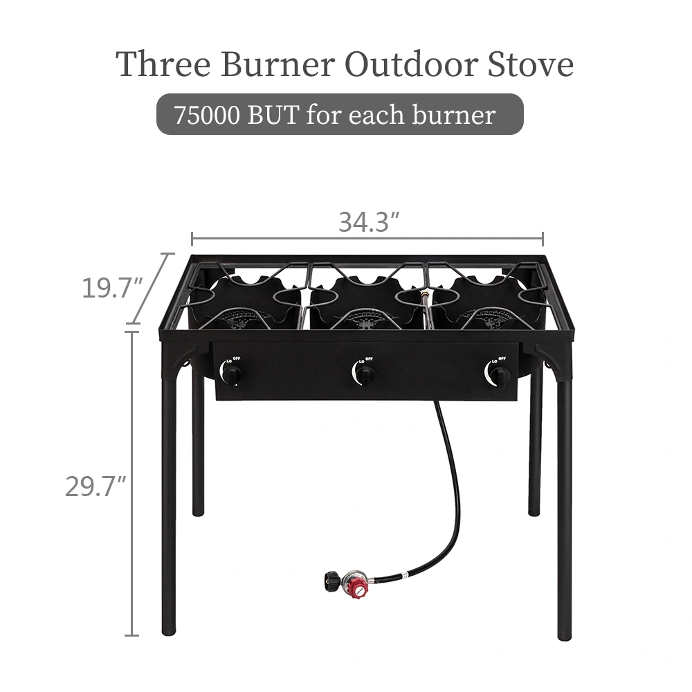 Portable Cast Iron Propane Camp Stove - 225000 BTU High Pressure Three Burner Outdoor Patio Cooking view 4
