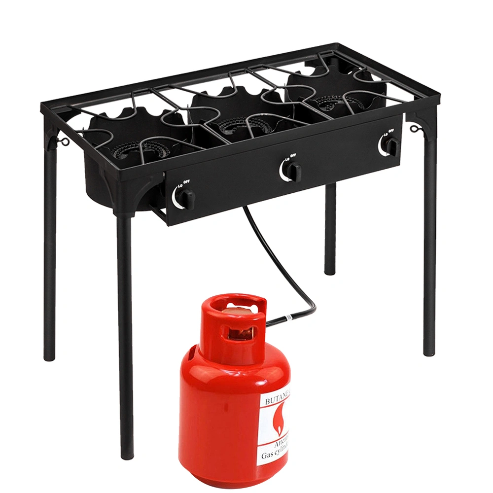 Portable Cast Iron Propane Camp Stove - 225000 BTU High Pressure Three Burner Outdoor Patio Cooking view 5