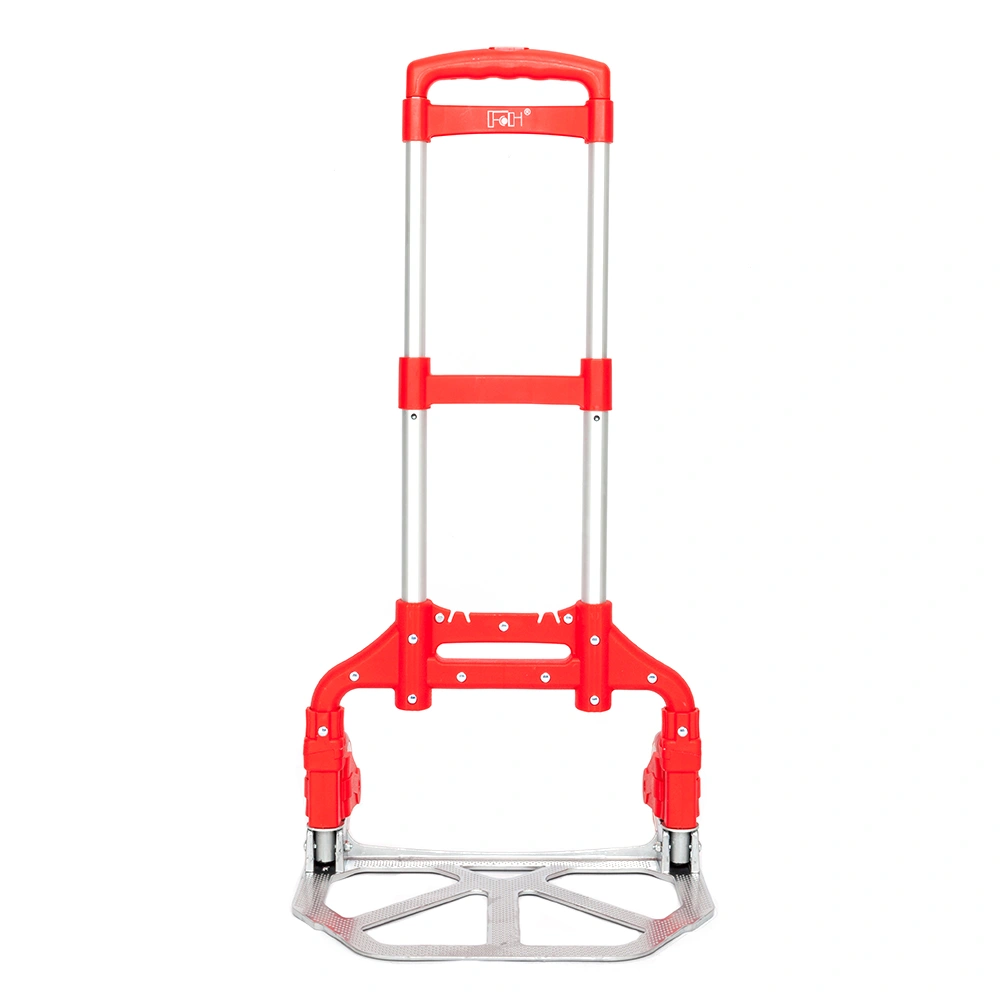 Portable Foldable Telescopic Luggage Trolley Cart, Red Extendable Hand Truck for Travel and Shopping