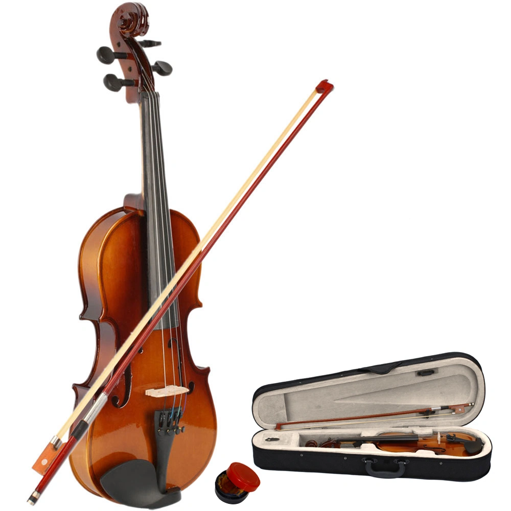 New 1/2 Size Acoustic Violin Case Bundle with Bow & Rosin Natural Finish
