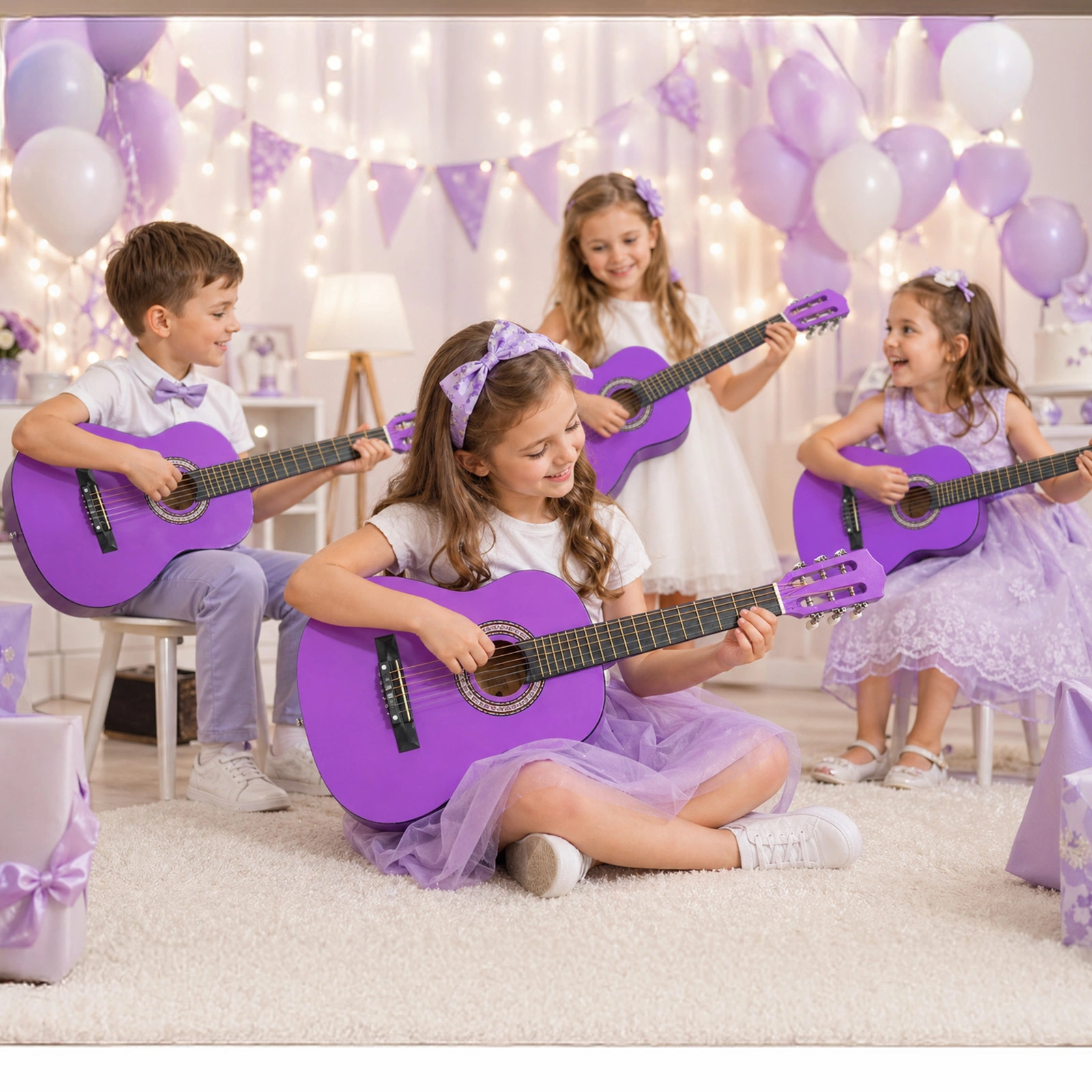 Purple 30 Inch Round Acoustic Guitar with Picks Strings Capo Case Tuner Strap Bundle view 10