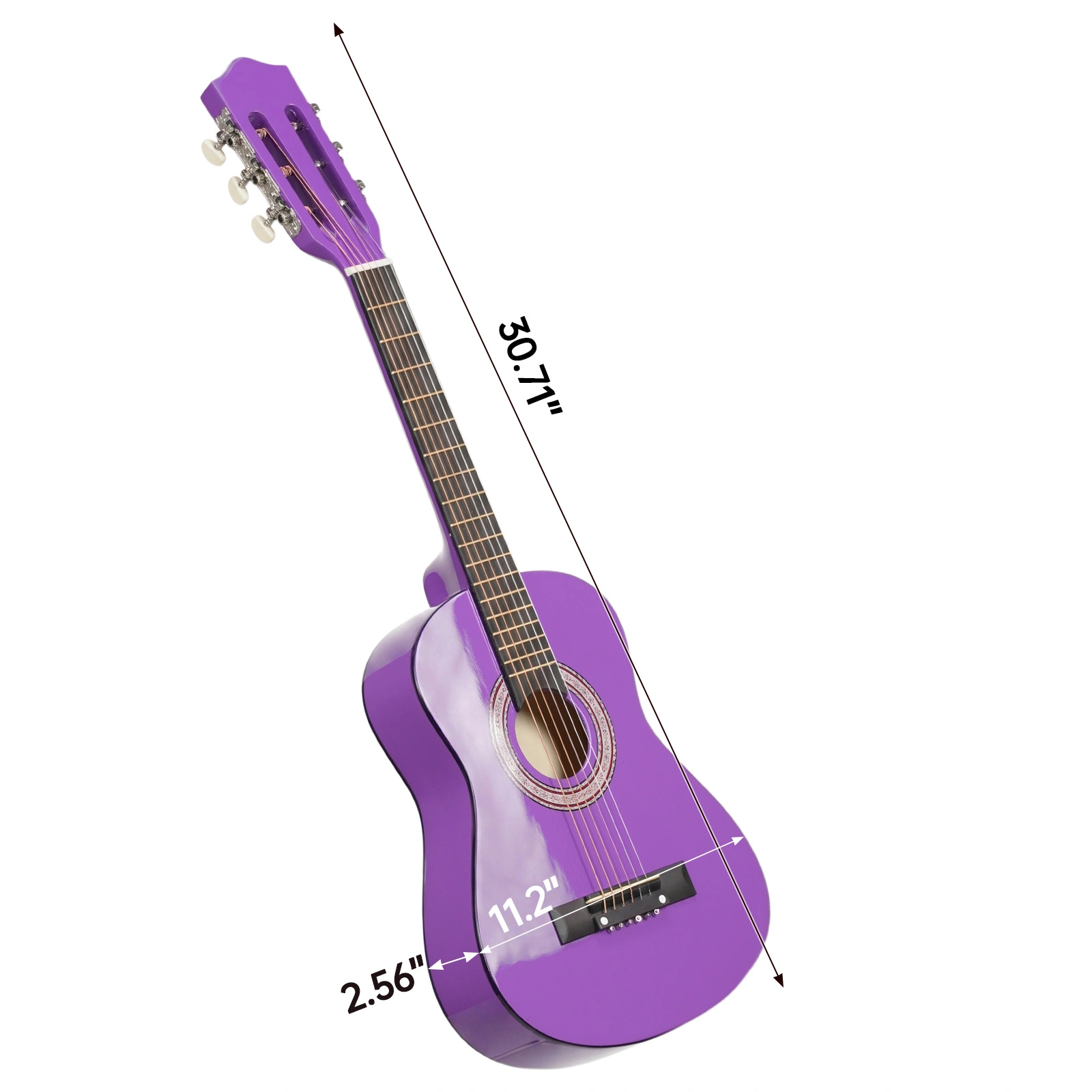 Purple 30 Inch Round Acoustic Guitar with Picks Strings Capo Case Tuner Strap Bundle view 2