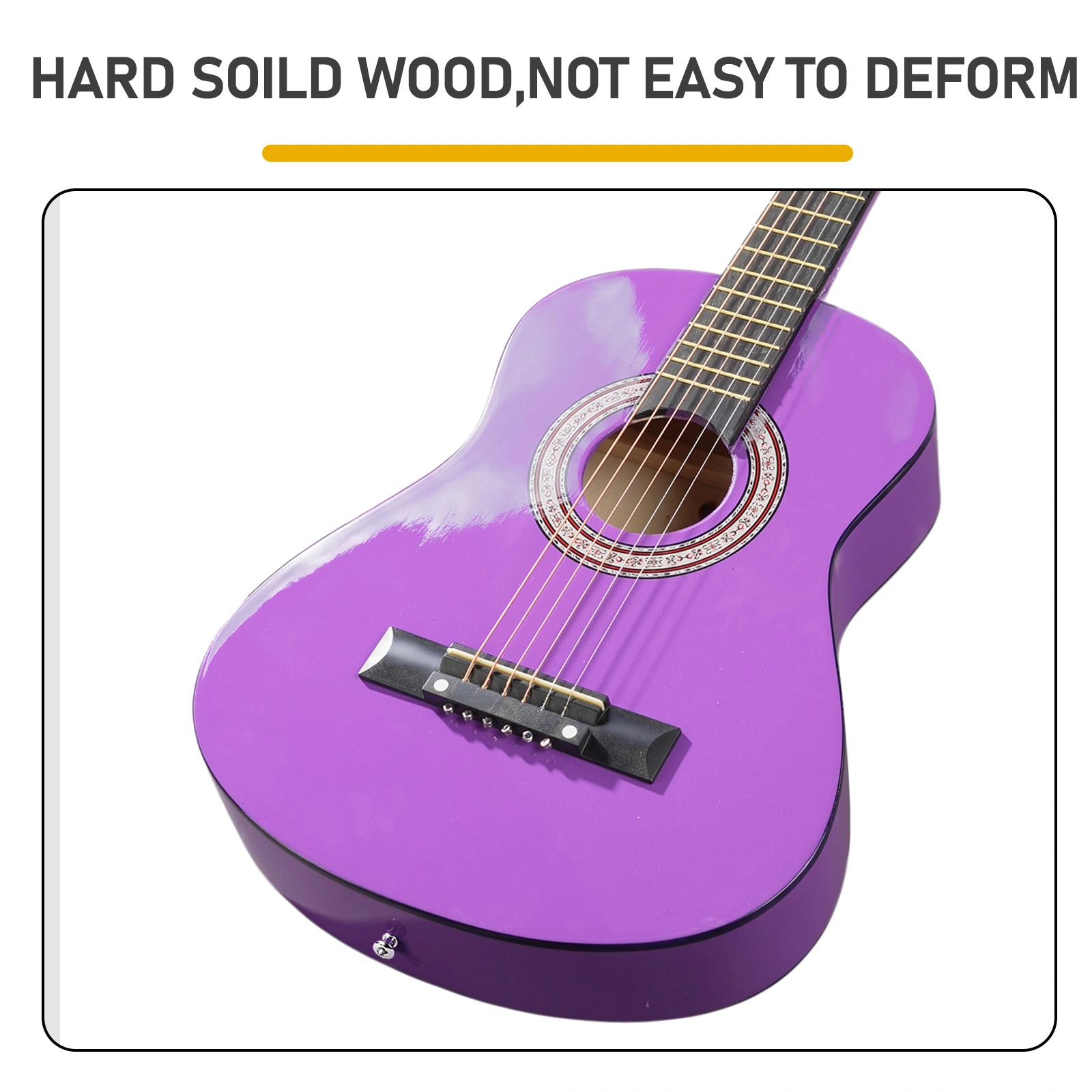 Purple 30 Inch Round Acoustic Guitar with Picks Strings Capo Case Tuner Strap Bundle view 4