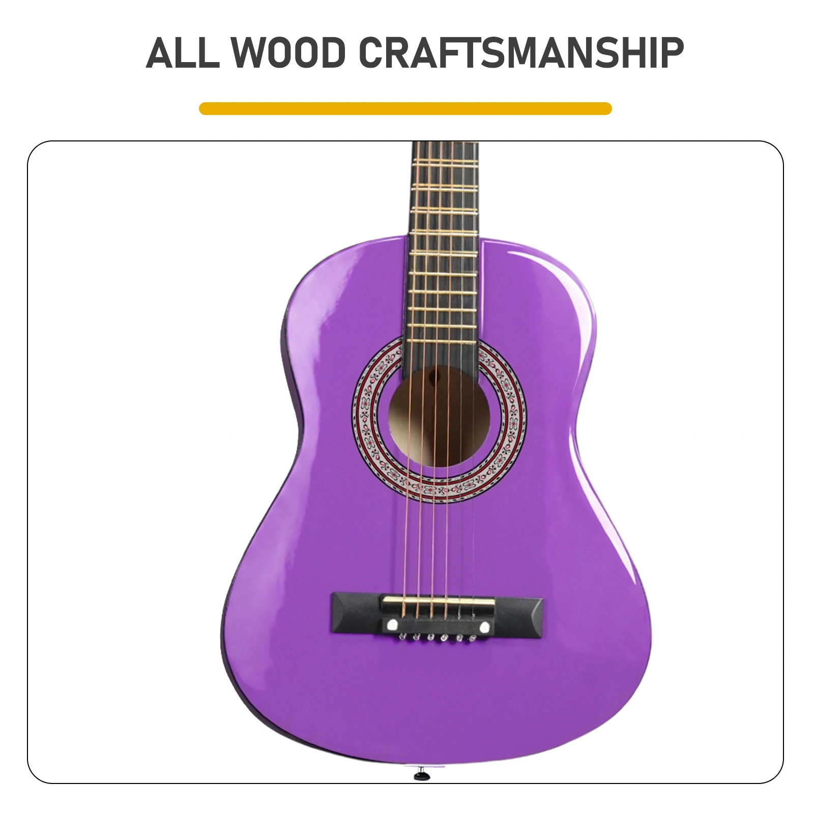 Purple 30 Inch Round Acoustic Guitar with Picks Strings Capo Case Tuner Strap Bundle view 6