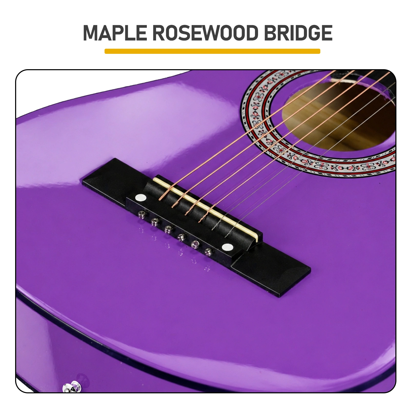 Purple 30 Inch Round Acoustic Guitar with Picks Strings Capo Case Tuner Strap Bundle view 9