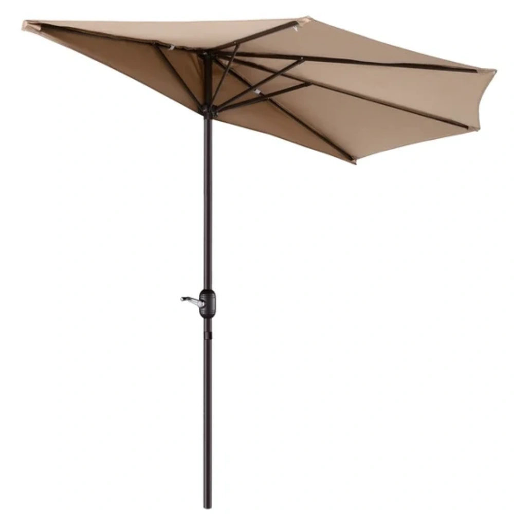 9ft Outdoor Half Patio Umbrella for Balcony Furniture, Beige Market Umbrella with Pole for Patio Deck Garden