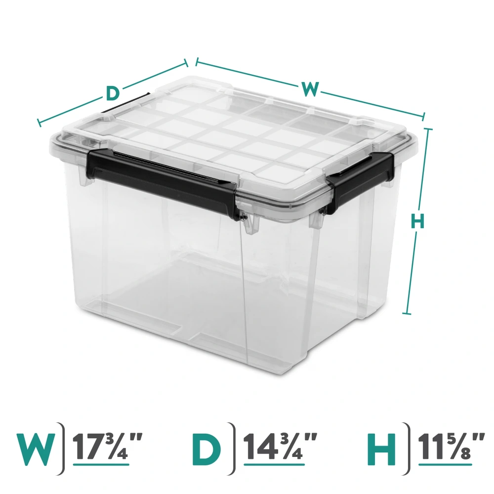 (4 pack) 34 Quart WaterProof Clear Plastic Storage Bin with Lid, Gasket Seal and Durable Latches, Black(Shipment from Walmart) view 4