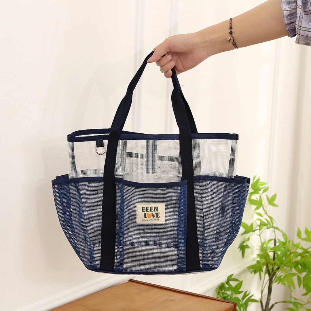 Blue Quick-Dry Mesh Beach Bag Pool Handbag Waterproof Mesh Storage Tote Bag