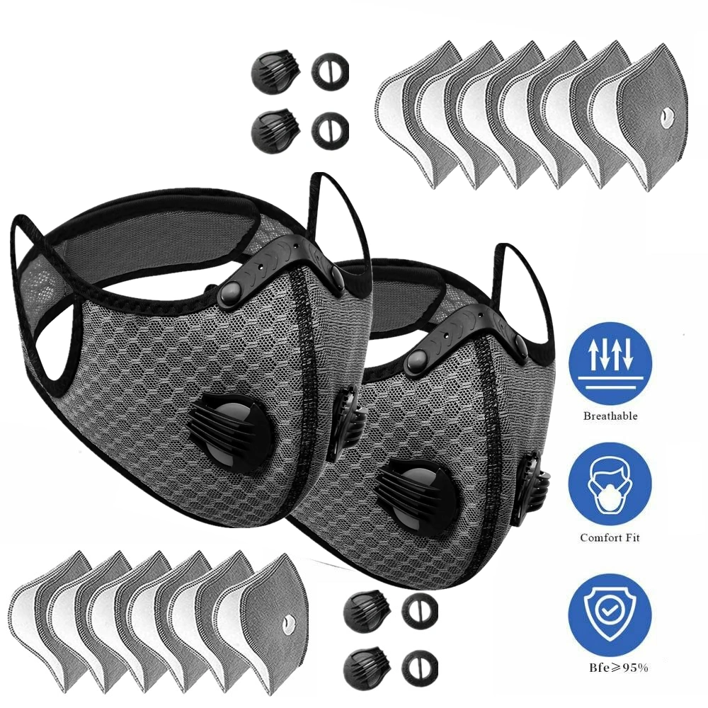 2 Pack Reusable Half Face Mask with Filter, Cycling Outdoor Sports Face Cover, Grey view 2