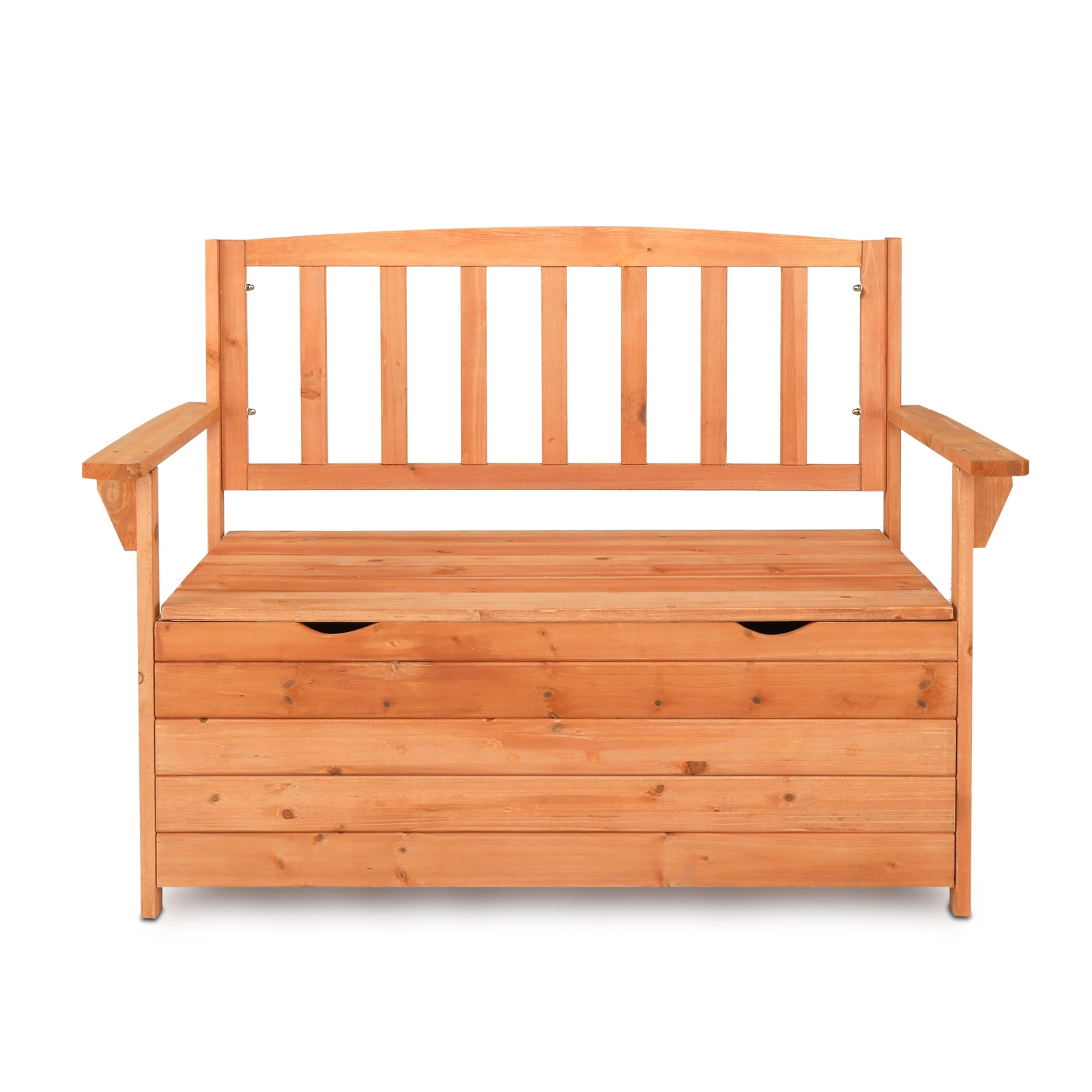 112x58x84cm Cedar Outdoor Storage Box Bench with Backrest & Armrest, Waterproof Yard Seat in Bright Orange/Red