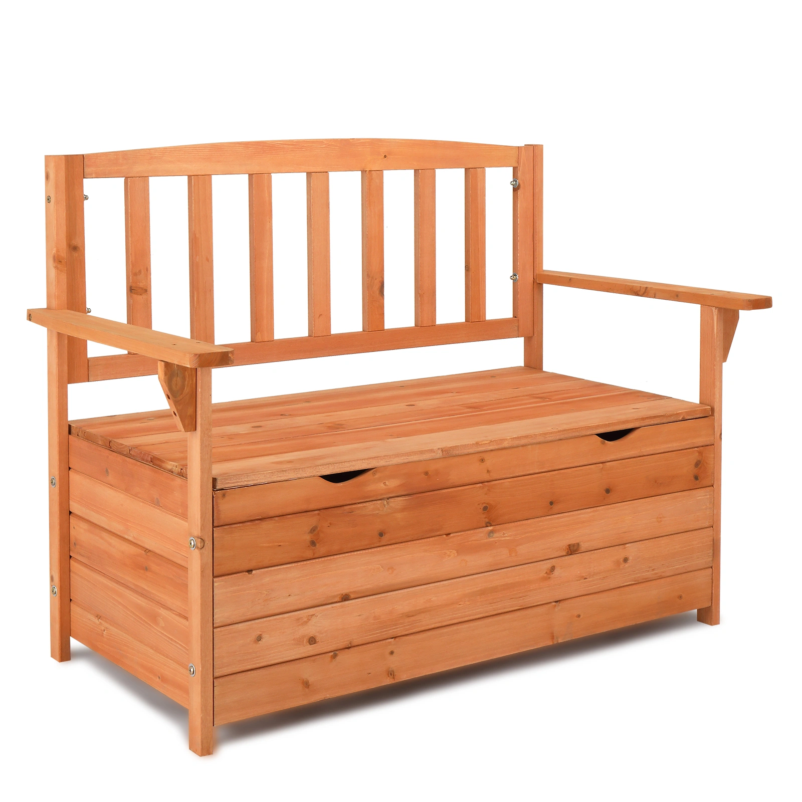 112x58x84cm Cedar Outdoor Storage Box Bench with Backrest & Armrest, Waterproof Yard Seat in Bright Orange/Red view 12
