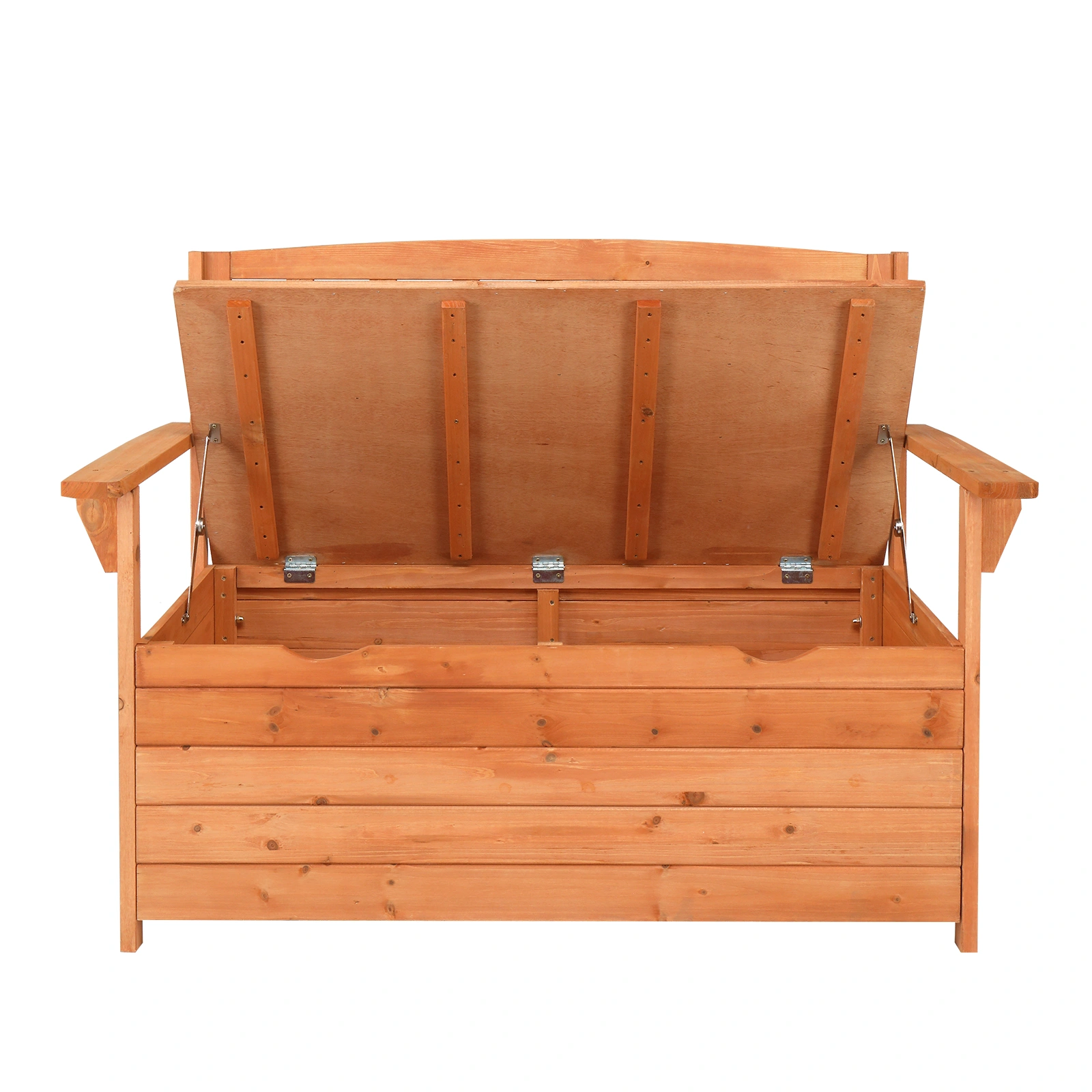 112x58x84cm Cedar Outdoor Storage Box Bench with Backrest & Armrest, Waterproof Yard Seat in Bright Orange/Red view 15