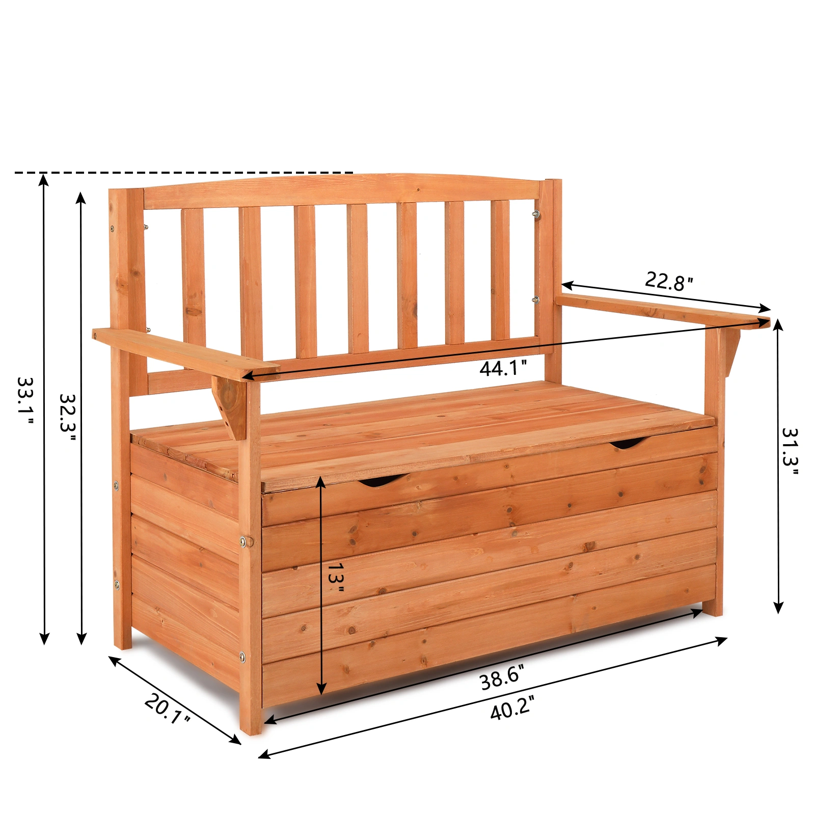 112x58x84cm Cedar Outdoor Storage Box Bench with Backrest & Armrest, Waterproof Yard Seat in Bright Orange/Red view 2