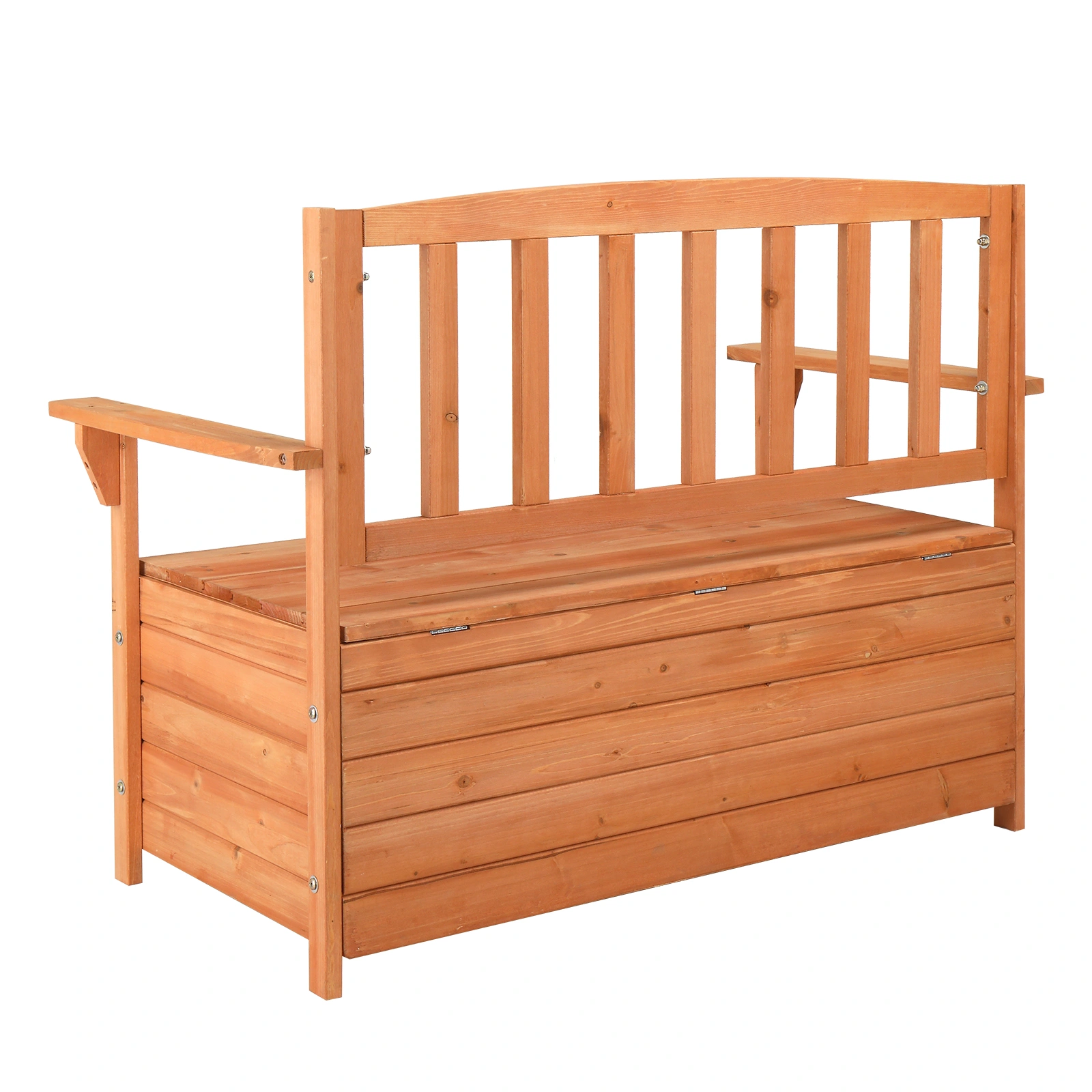 112x58x84cm Cedar Outdoor Storage Box Bench with Backrest & Armrest, Waterproof Yard Seat in Bright Orange/Red view 5