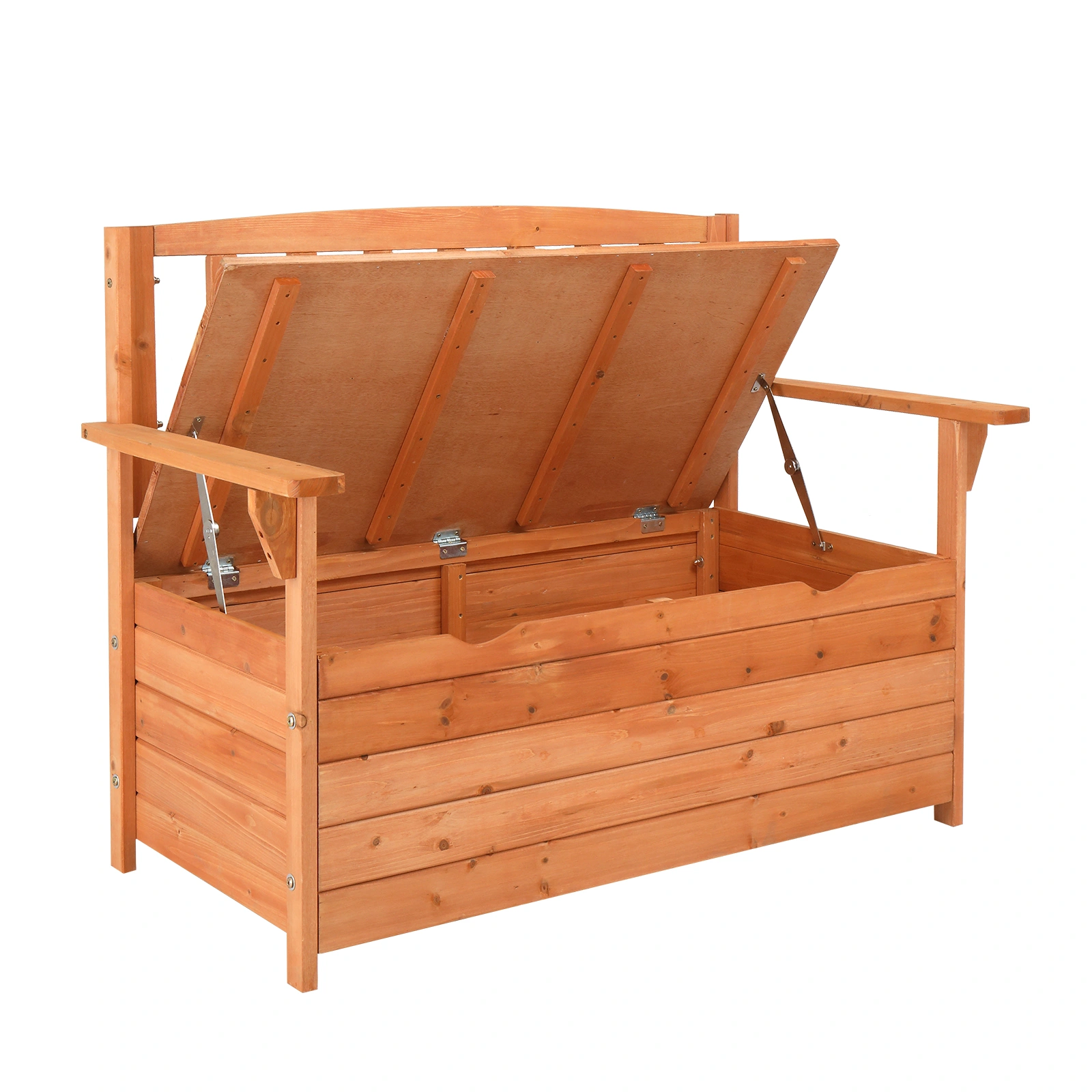 112x58x84cm Cedar Outdoor Storage Box Bench with Backrest & Armrest, Waterproof Yard Seat in Bright Orange/Red view 9