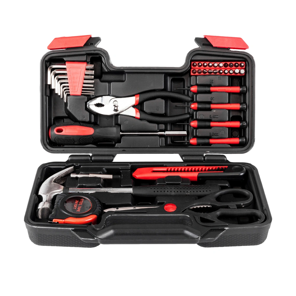 39pc Red Tool Kit Set - Complete Hand Tools for Home, Auto, Mechanics & DIY Projects - Portable Storage Case Included