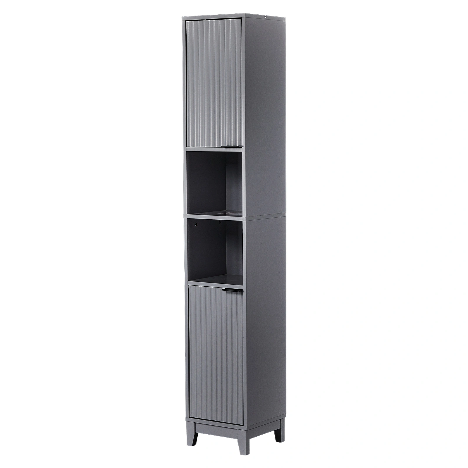 Modern Gray Bathroom Vanity Cabinet 30x28x170cm, Melamine Veneer & MDF, 2 Doors 2 Shelves, Freestanding Storage Console