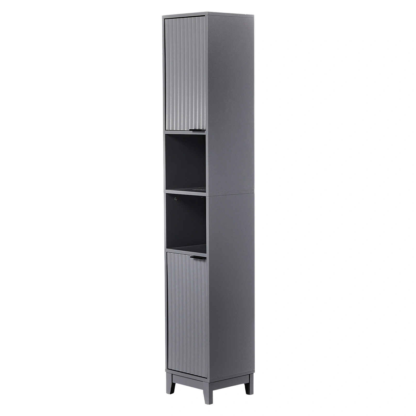 Modern Gray Bathroom Vanity Cabinet 30x28x170cm, Melamine Veneer & MDF, 2 Doors 2 Shelves, Freestanding Storage Console view 8